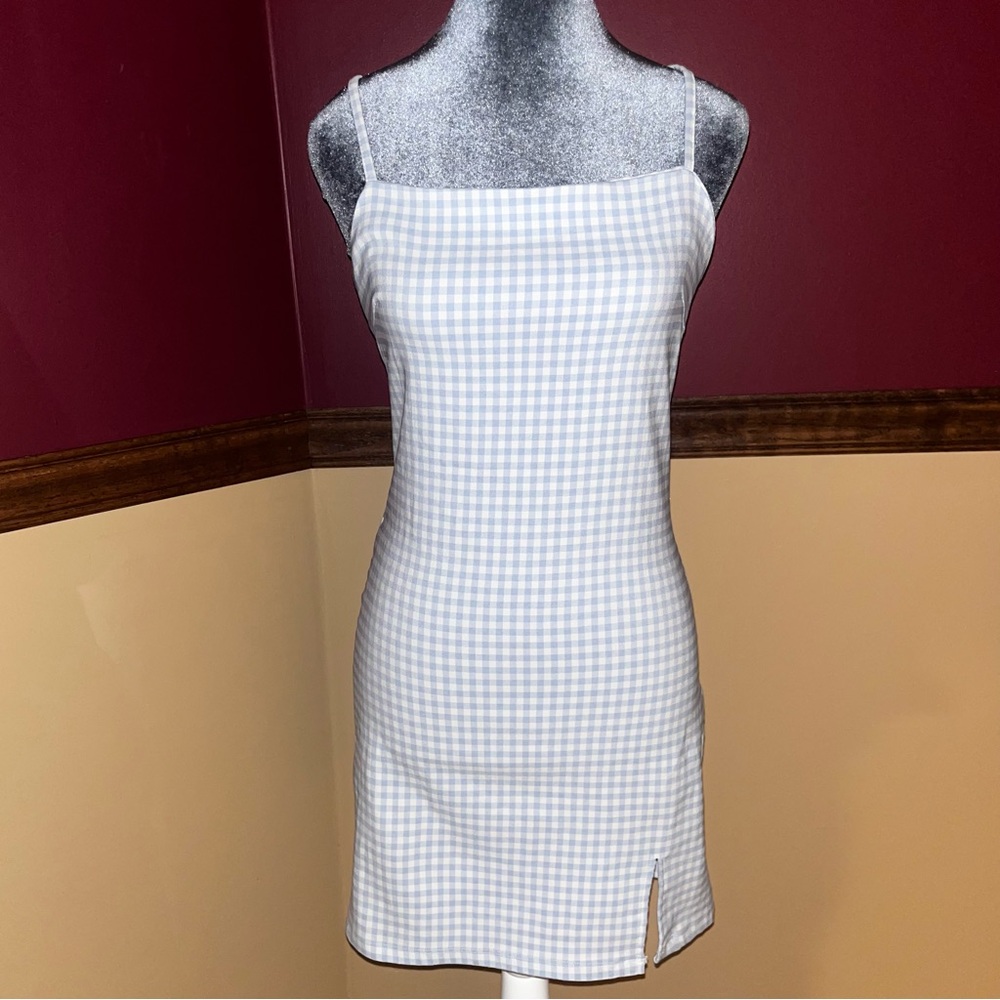 Garage Light Blue and White Checkered Top